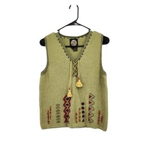 Planet Earth Sweaters Women's Vintage Embroidered Knit Tassel Boho Sweater - L